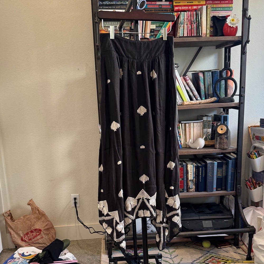 Anthropologie Black and White Patterned Midi Skirt